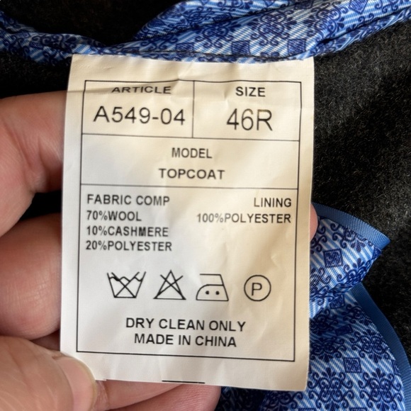 NEW Arthur Black Cashmere Wool blend Charcoal Gray full length overcoat top coat - Picture 12 of 15